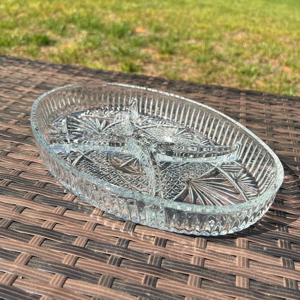 Libbey Clarion Clear Glass Divided Serving Dish Relish Tray Starburst Style